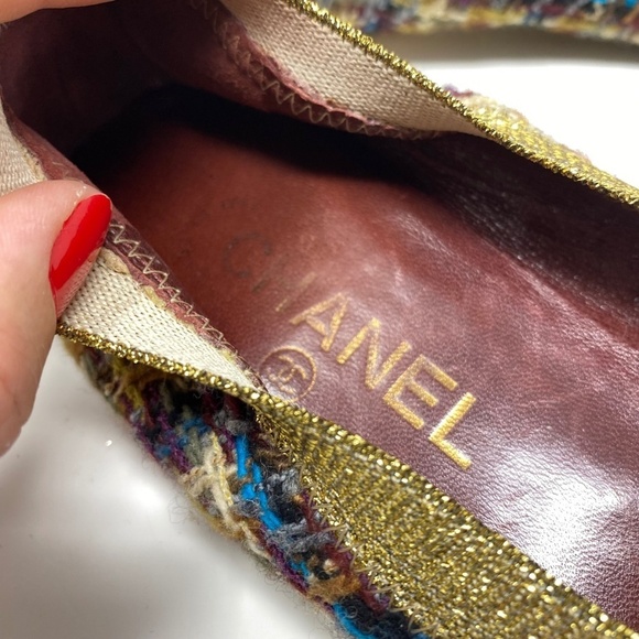 CHANEL Women's Purple and multicolor tweed stretch cap-toe flats Sz 39.5 Preppy - Picture 7 of 12